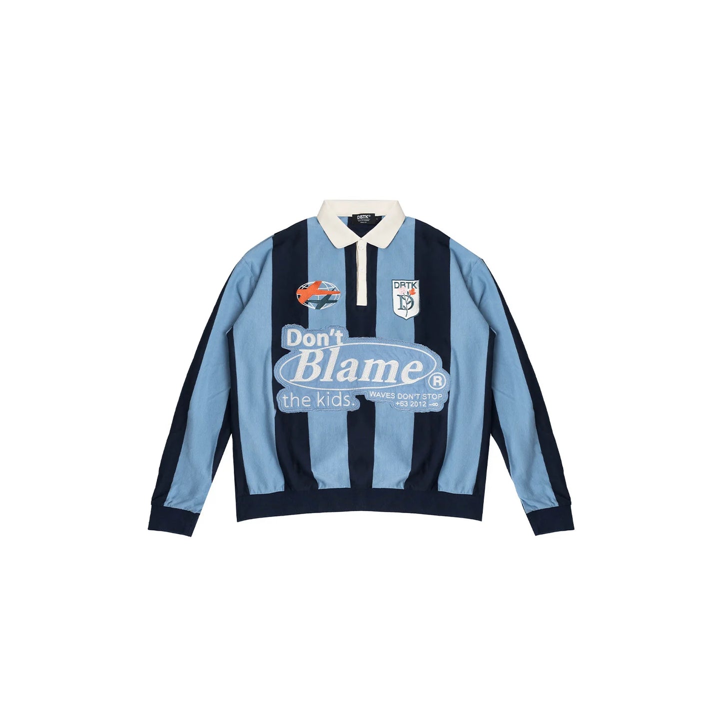 Vertical Bloom Polo LS - Navy Blue / Sky Blue