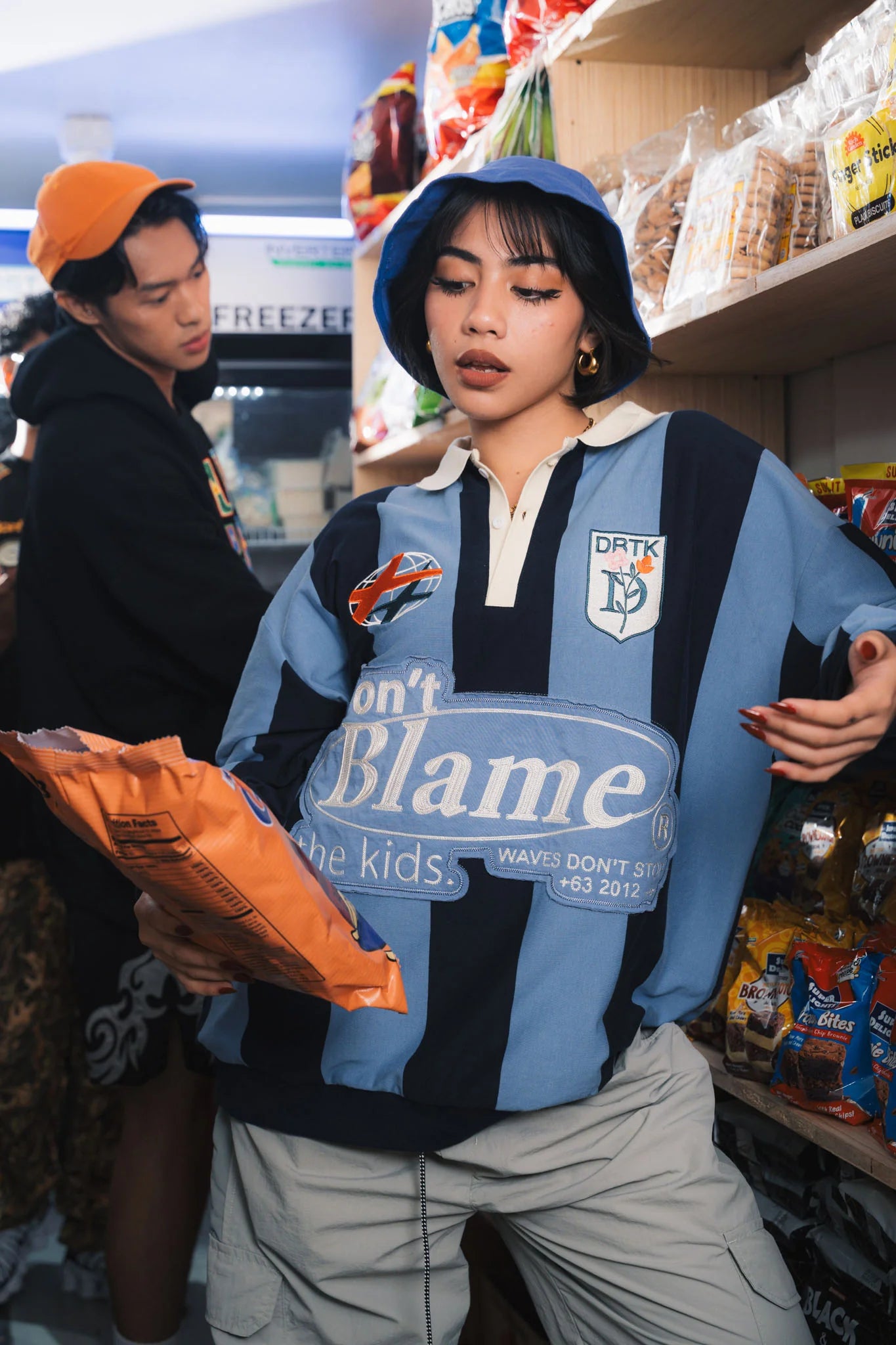 Vertical Bloom Polo LS - Navy Blue / Sky Blue