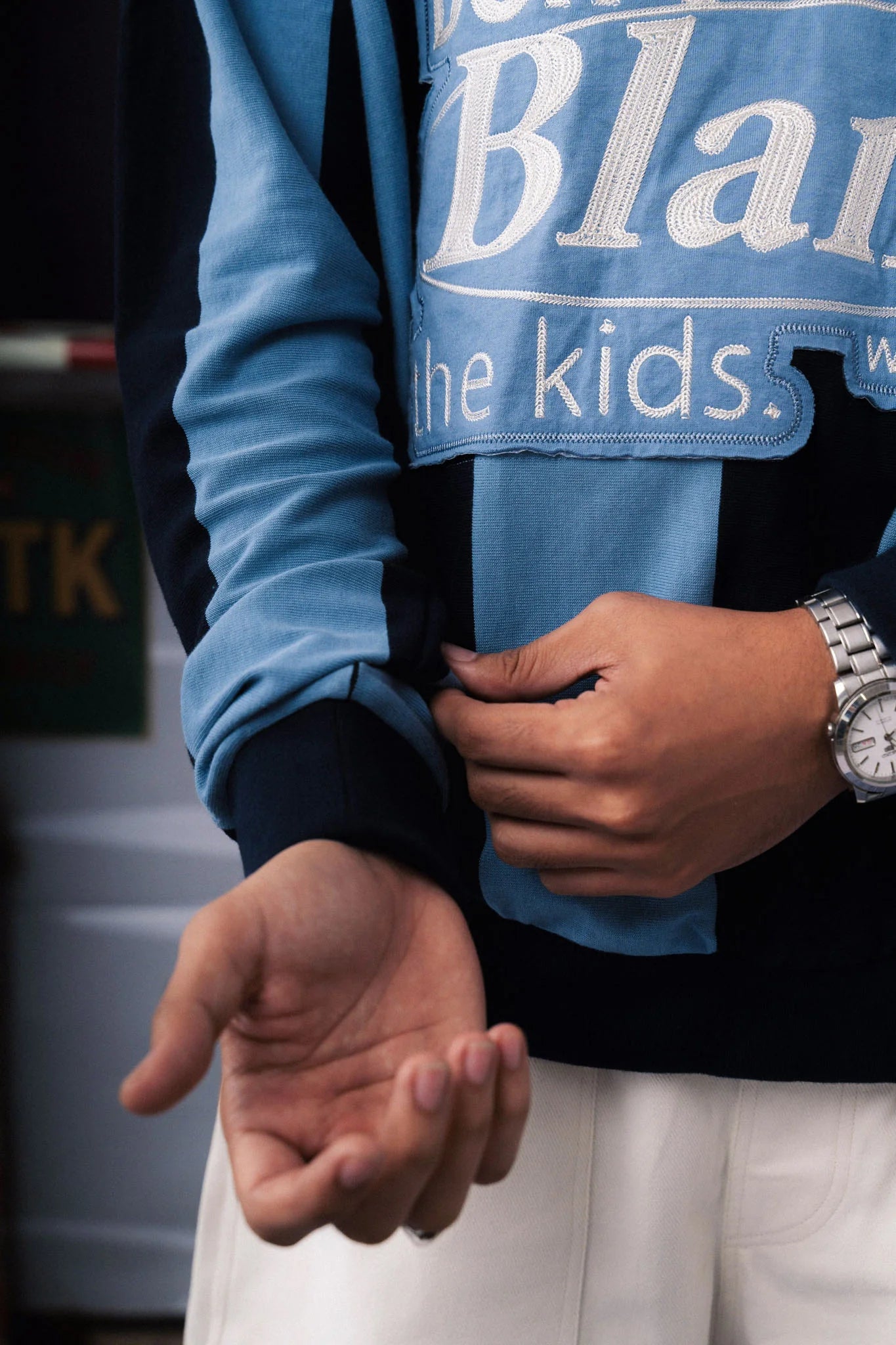 Vertical Bloom Polo LS - Navy Blue / Sky Blue
