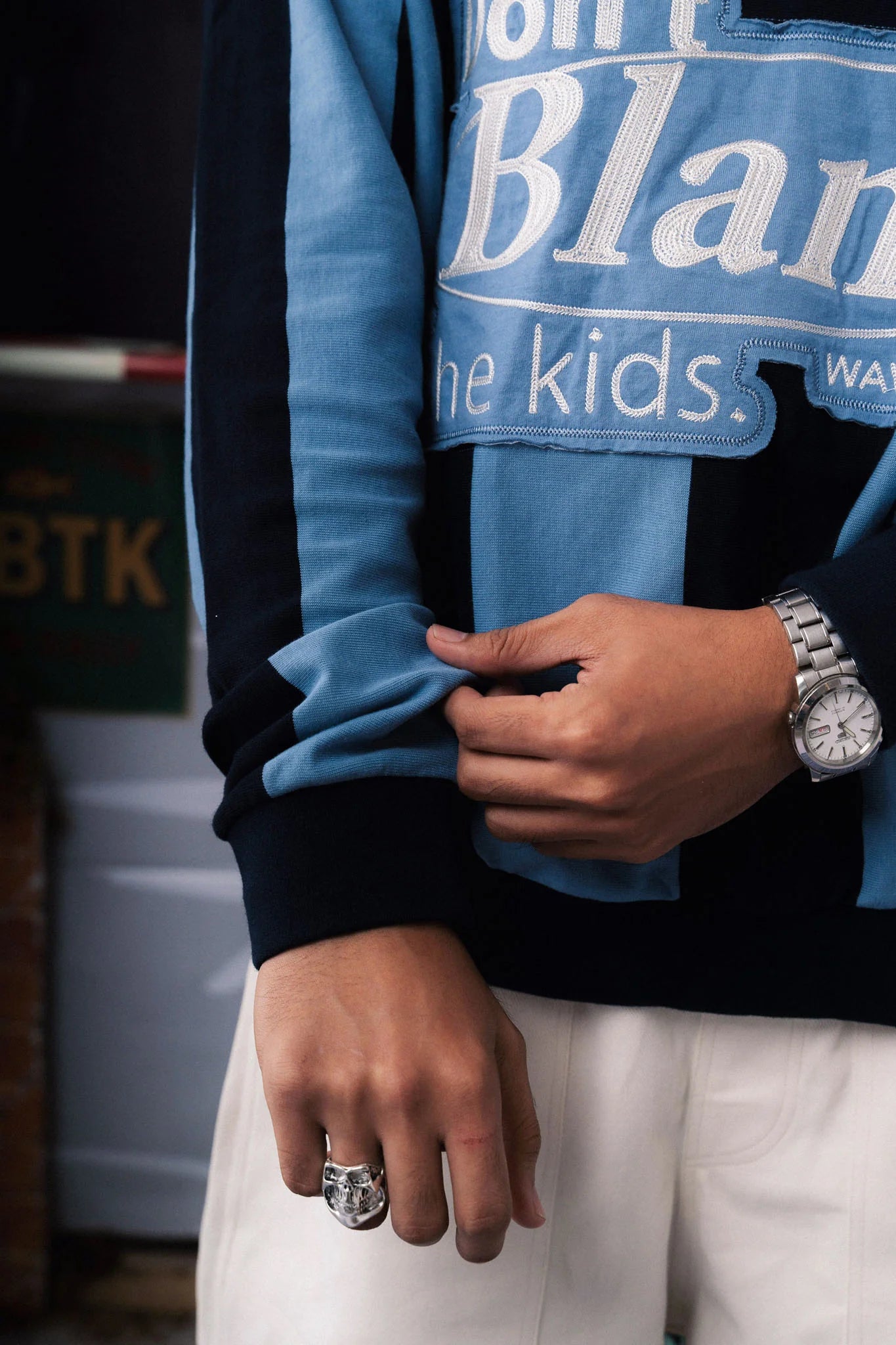 Vertical Bloom Polo LS - Navy Blue / Sky Blue