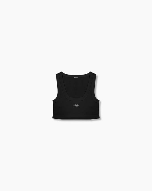 Cropped Cotton Rib Tank Top - Obsidian