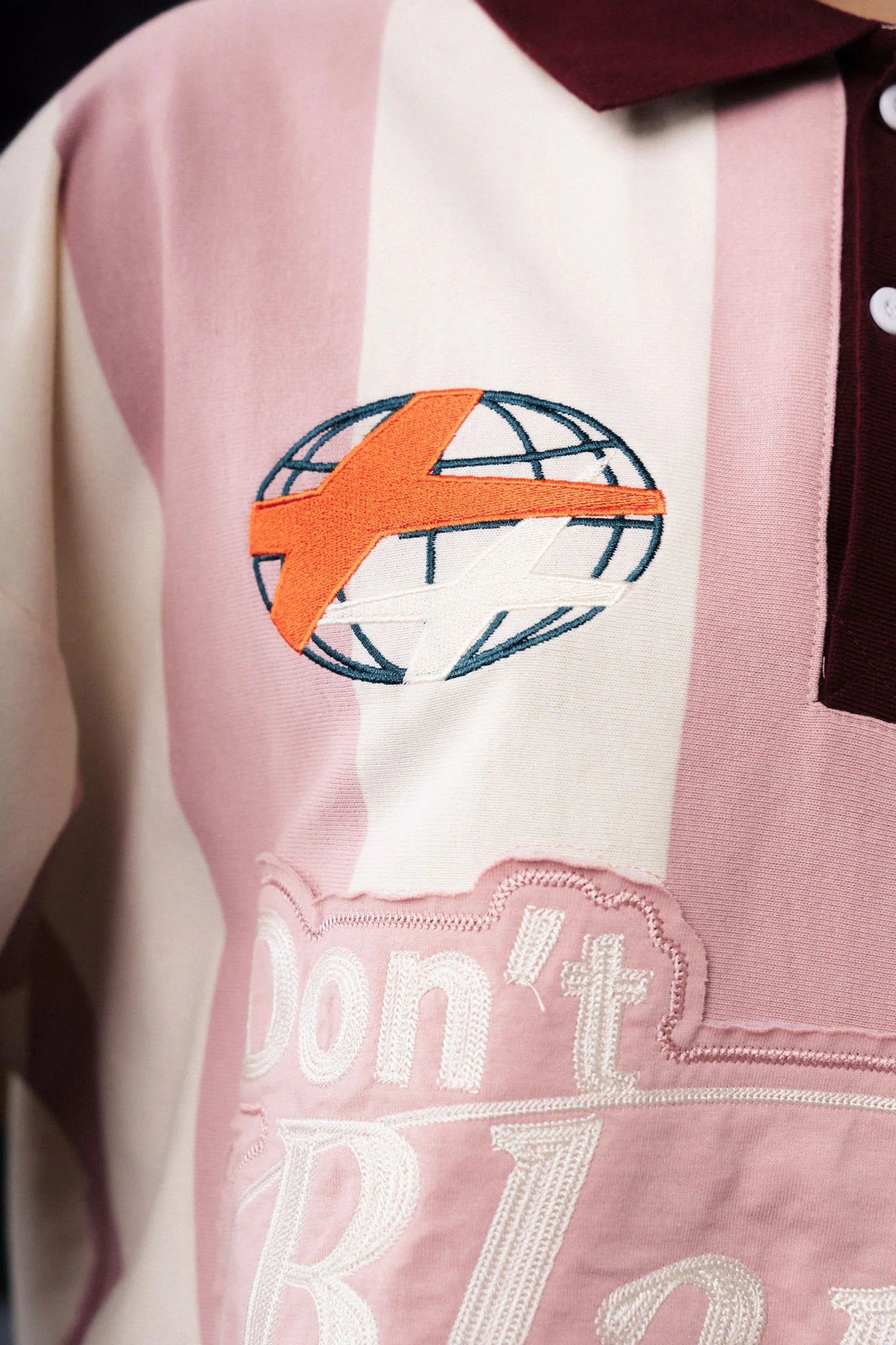 Vertical Bloom Polo LS - Pink / Cream