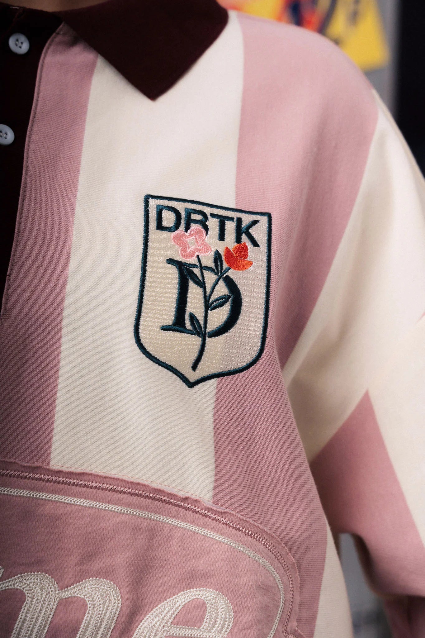 Vertical Bloom Polo LS - Pink / Cream