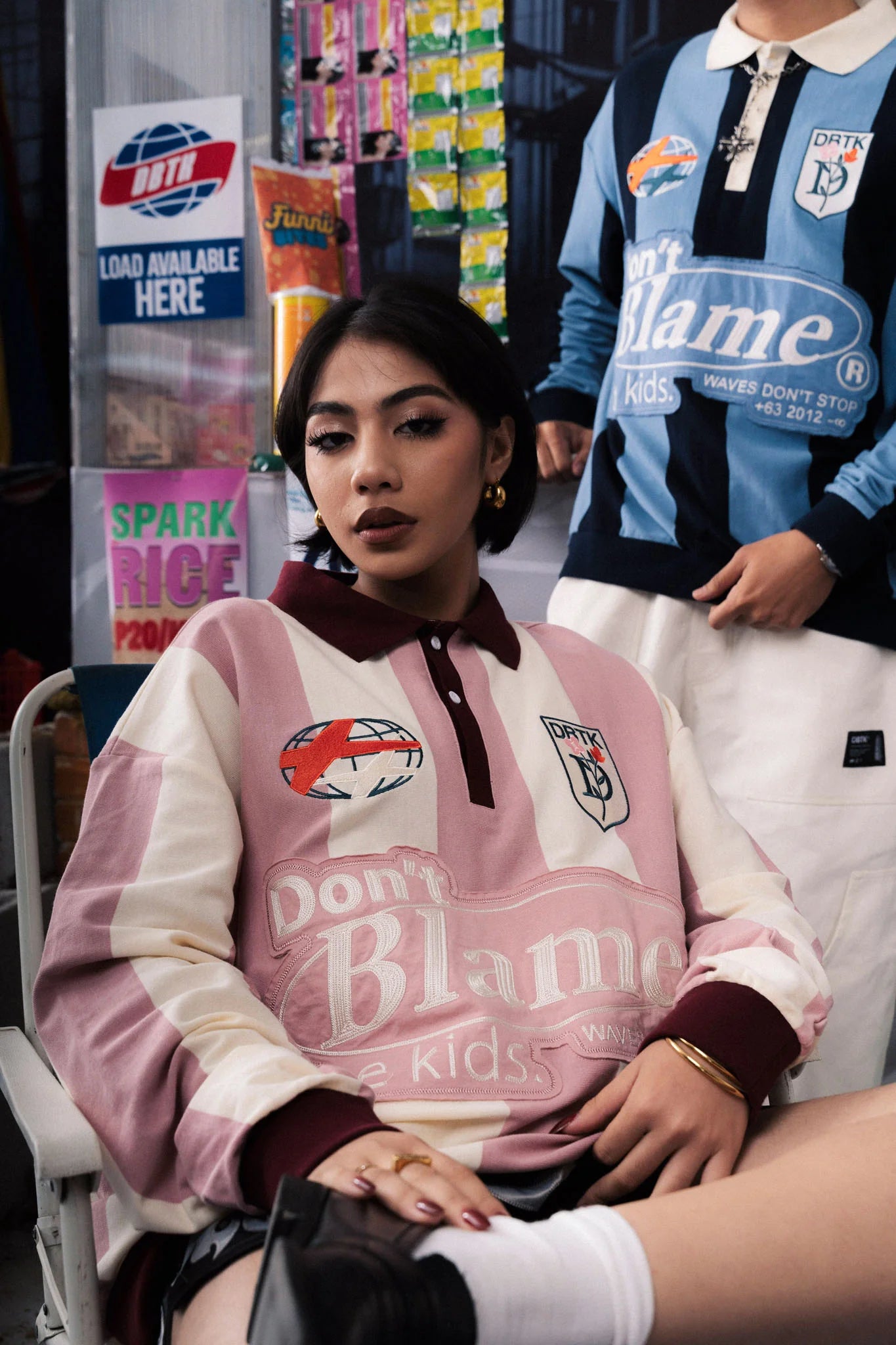 Vertical Bloom Polo LS - Pink / Cream