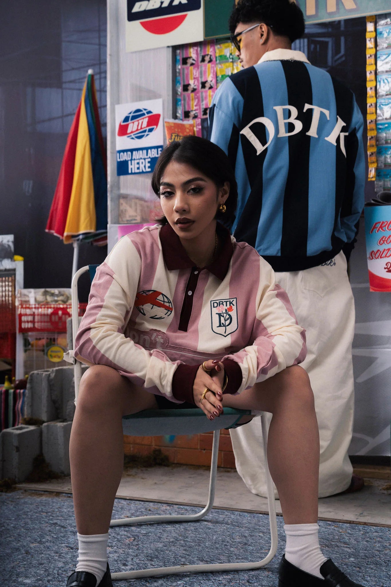 Vertical Bloom Polo LS - Pink / Cream