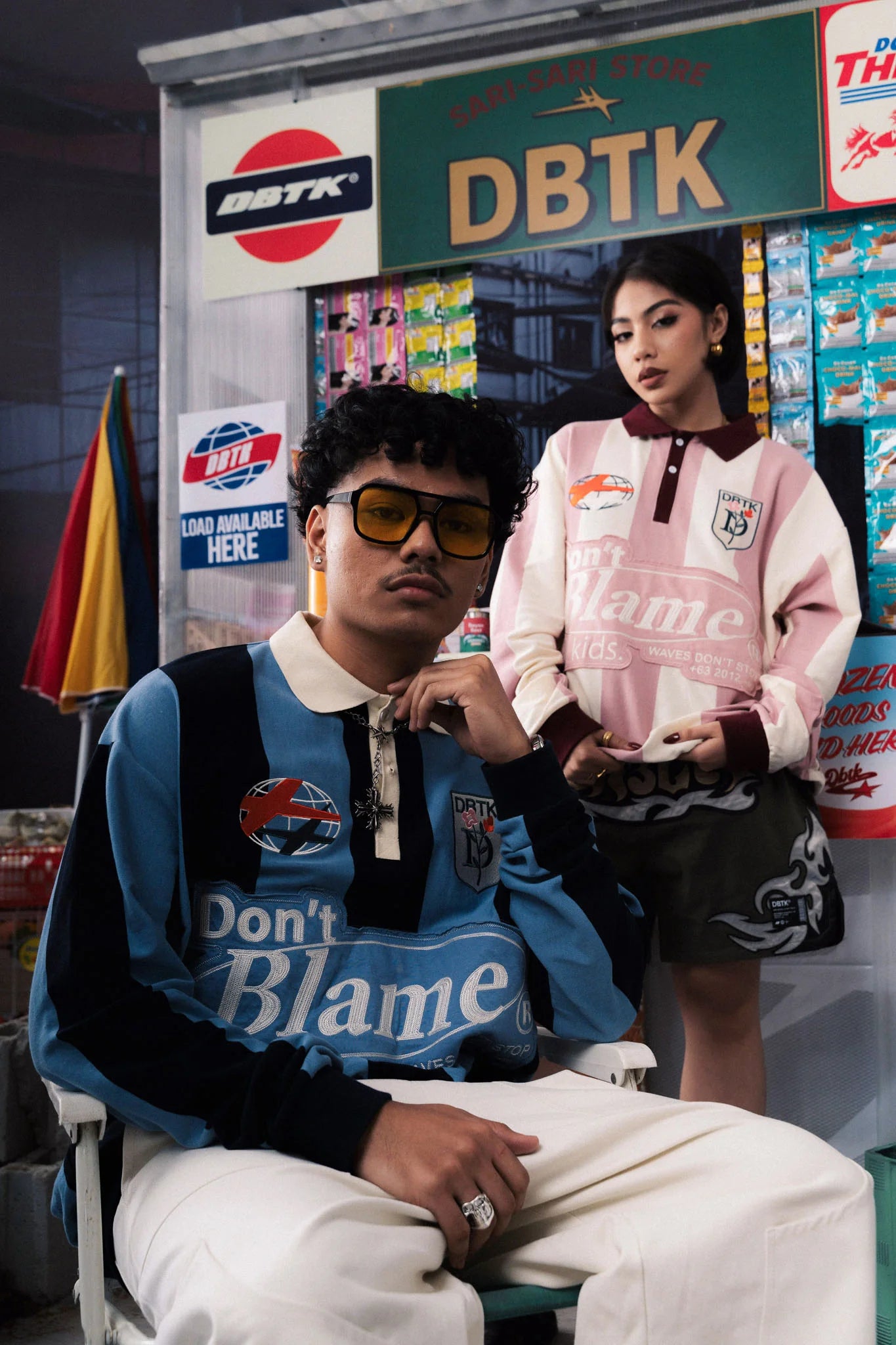 Vertical Bloom Polo LS - Pink / Cream