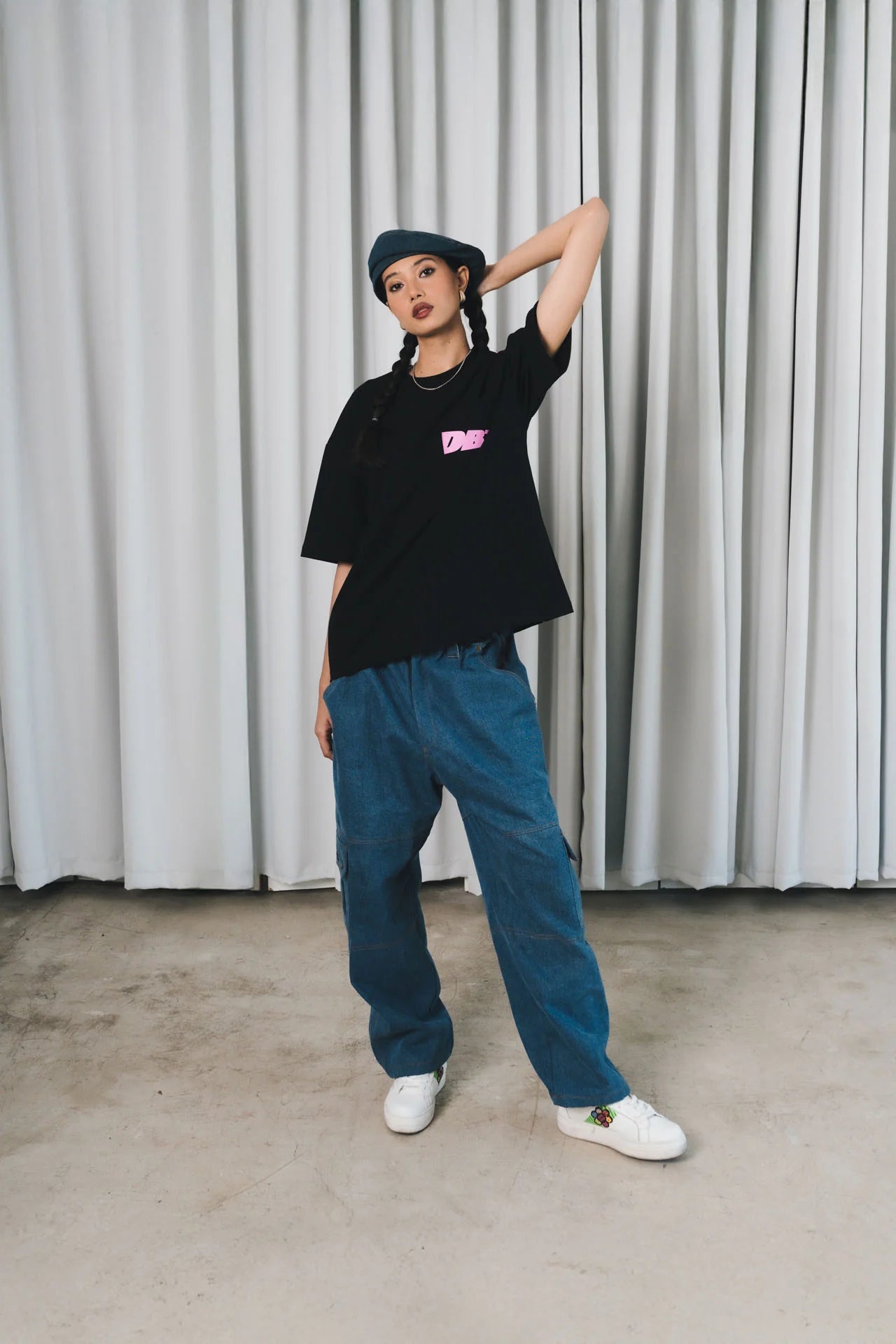Slant Pocket Tee - Black & Pink