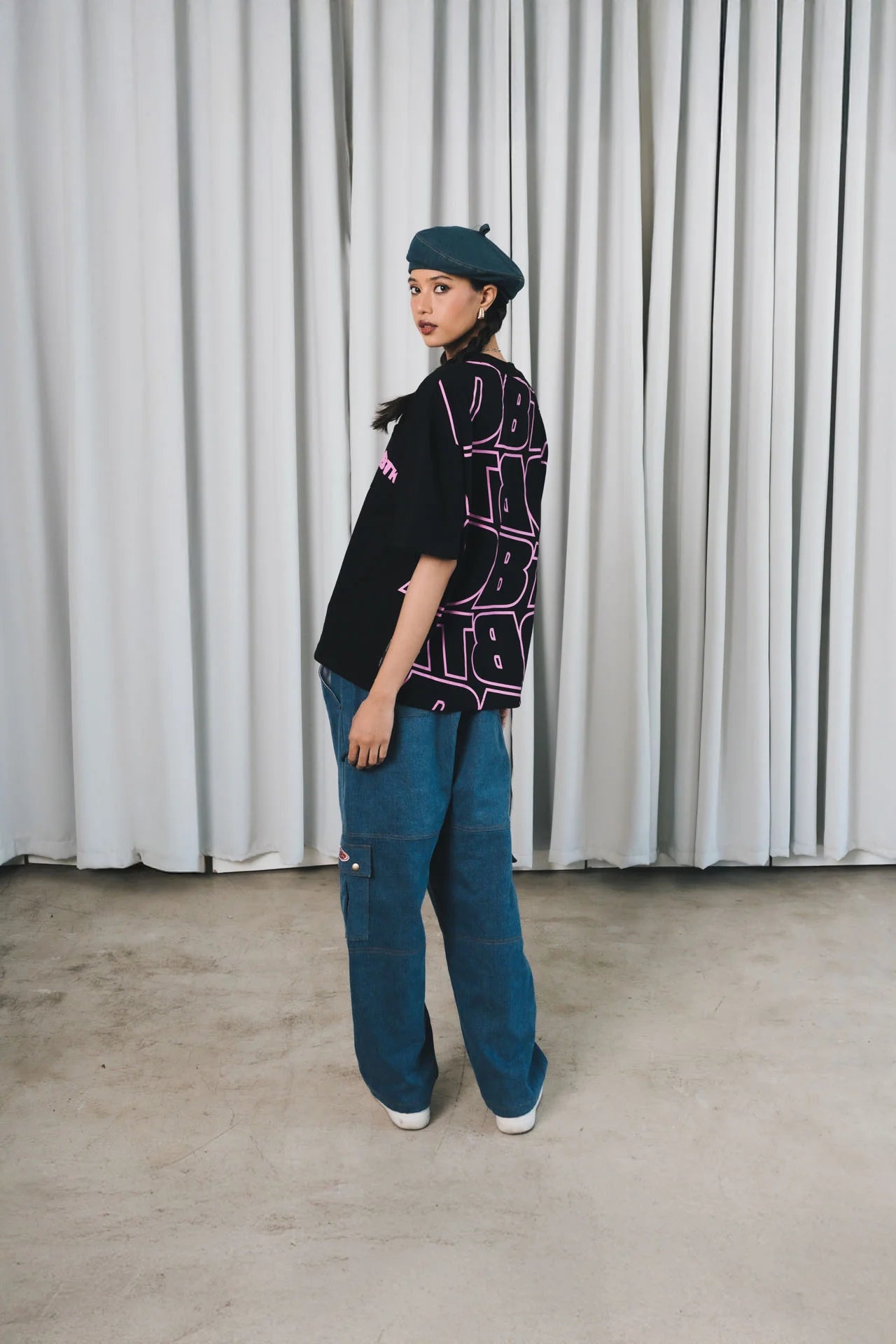 Slant Pocket Tee - Black & Pink