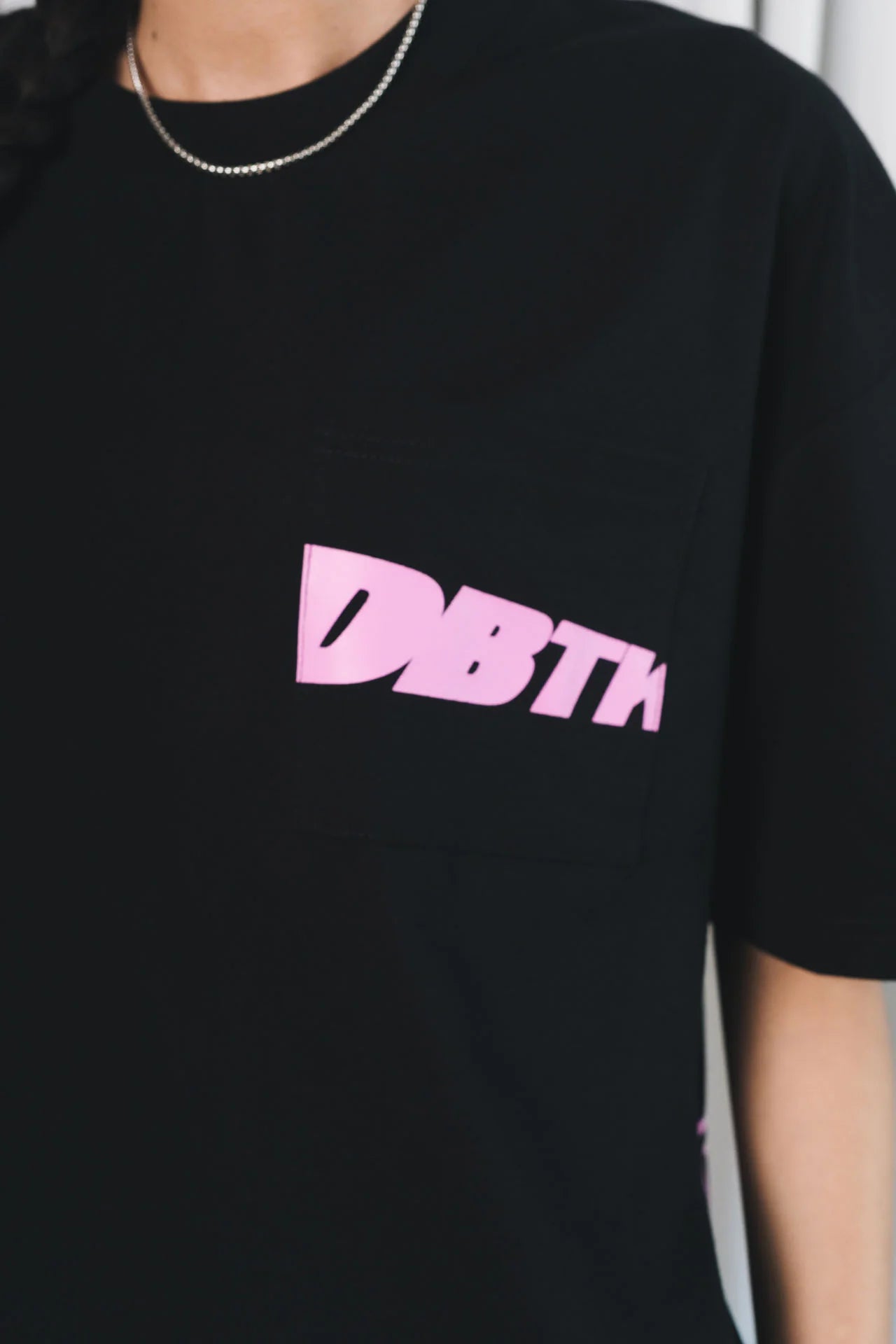 Slant Pocket Tee - Black & Pink