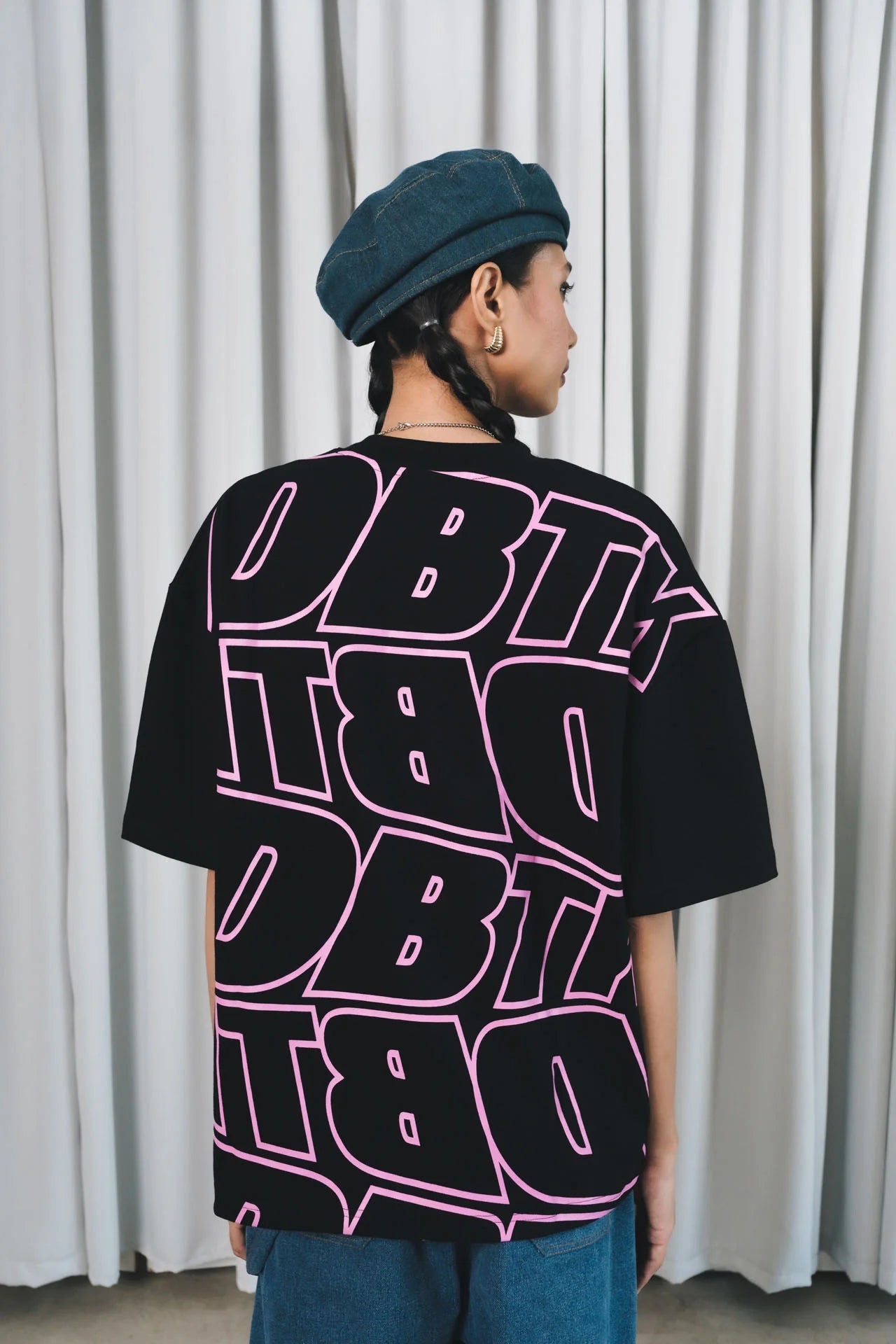 Slant Pocket Tee - Black & Pink