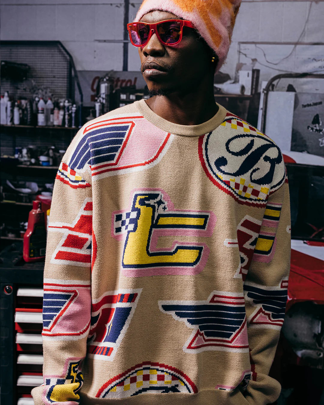 Auto Racing Crewneck - Beige