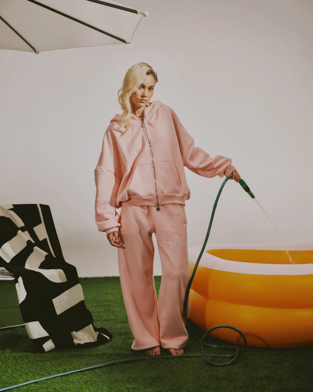 Double Zip Box Hoodie - Pink